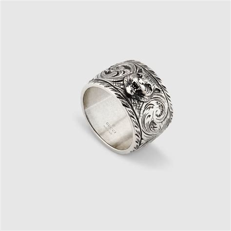 gucci wide feline silver ring